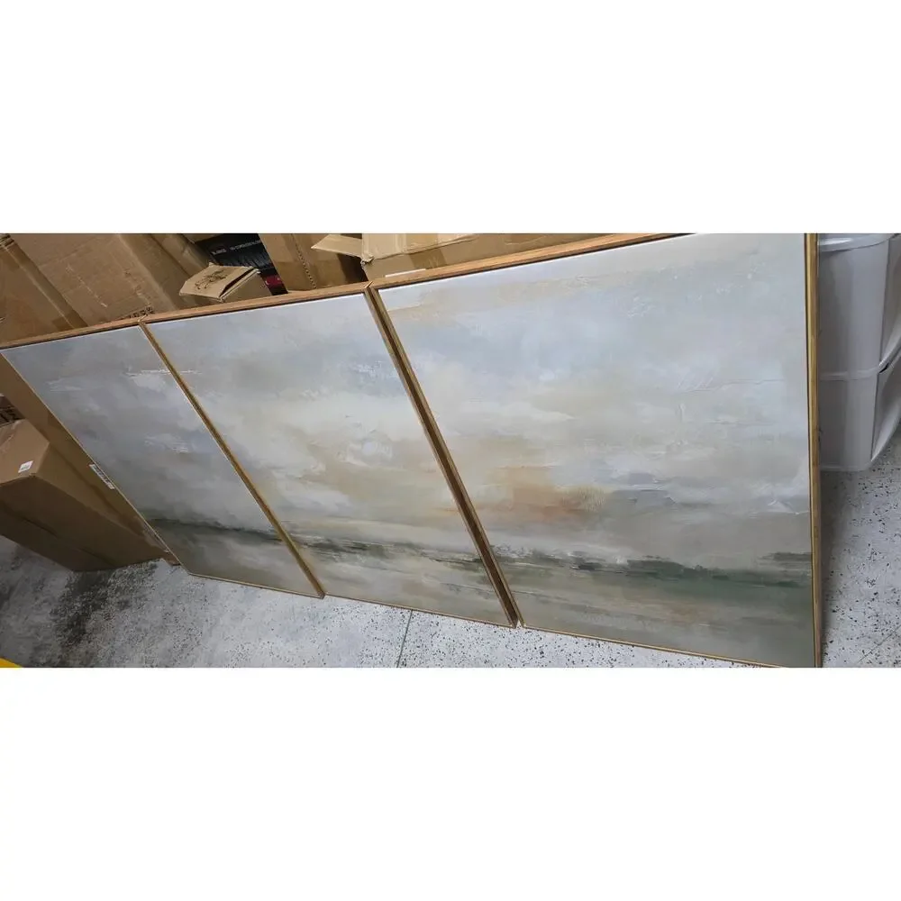 LHIUEM 3Piece Abstract Landscape Framed Wall Art Green Beige 24x36 Canvas New OB